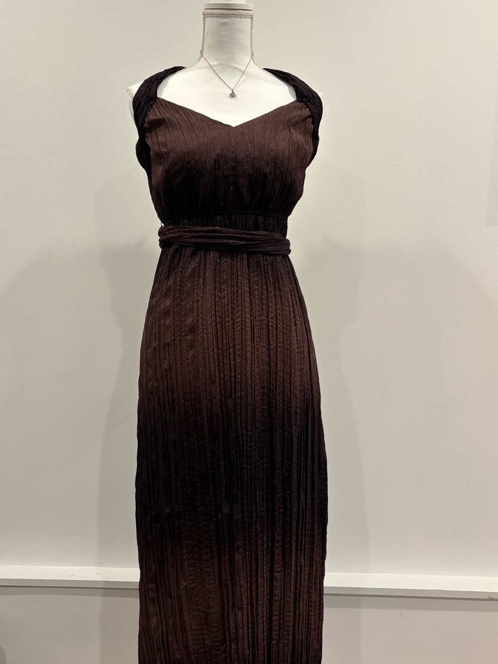 BCBGeneration Dark Brown Pleated Maxi Dress
